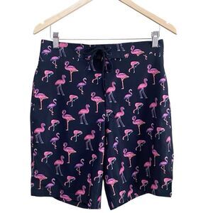 MeUndies Mens Size Medium Flamingo Print Swim Board Shorts Black Pink Pockets